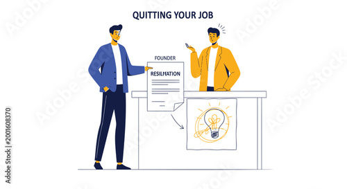 Quitting job, resignation, business vector illustration, office scene, employee leaving
