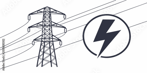 Konstfotografi Graphic design of a large power electricity pylon with a circular lightning bolt