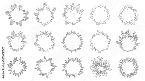 Outline CAD Decorative Trees Top View Set, Architectural Garden Landscape Design Vector Illustration
