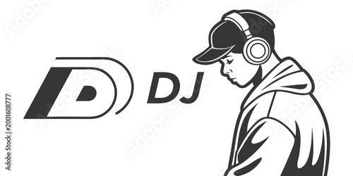 Modern dj disc jockey with headphones graphic headphones electronic nightlife musician performance turntable entertainment creative illustration controller lifestyle hobbyist audiofile