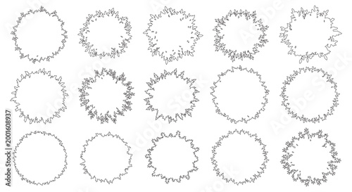 Outline CAD Tree Top View Drawing, Set of Circular Trees Plan View Graphics Elements, Outline Symbol for Architecture and Landscape Design. Vector Illustration. Garden Forest Section Aerial View