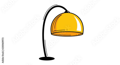 Curved lamp with yellow shade, modern design, isolated on white