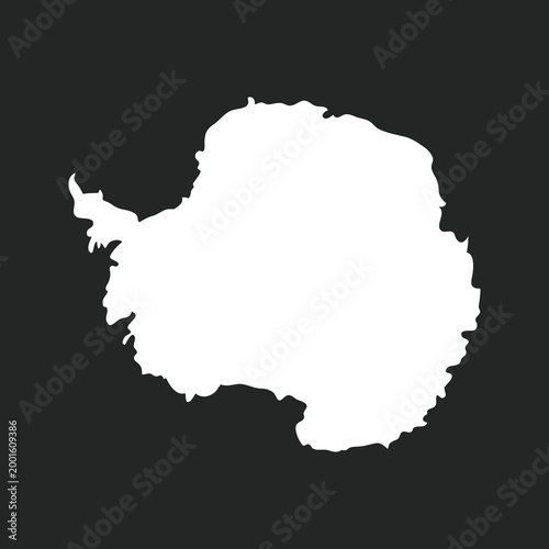 Minimalist white silhouette map of the Antarctica continent. A clean vector outline ideal for geographic, environmental, or scientific research design projects.