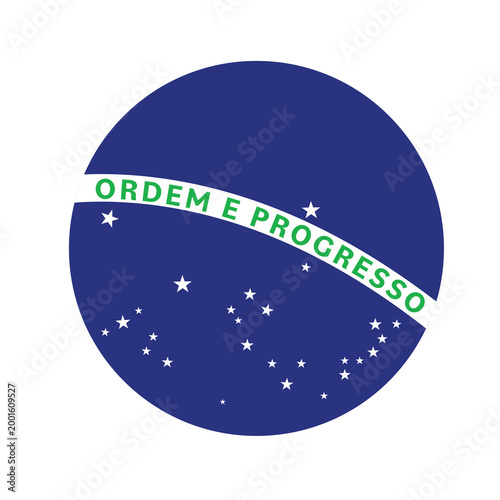 Detailed vector of the blue celestial globe from the Brazilian flag, featuring the national motto and southern cross stars. Great for South American cultural themes