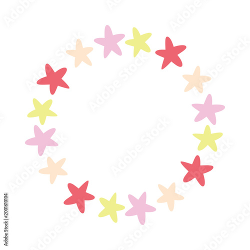 Round frame made of colorful hand drawn star doodle