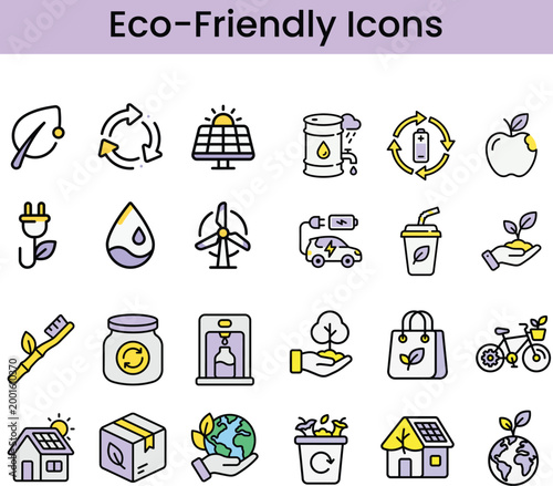 Eco friendly icons for sustainable living and green environment concepts