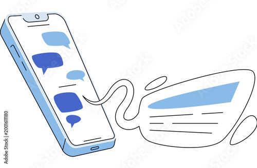 Phone with chat bubbles and paper document vector illustration. Data transfer, digital backup, mobile workflow, electronic record, formal document, online service. Mobile device messaging linked to