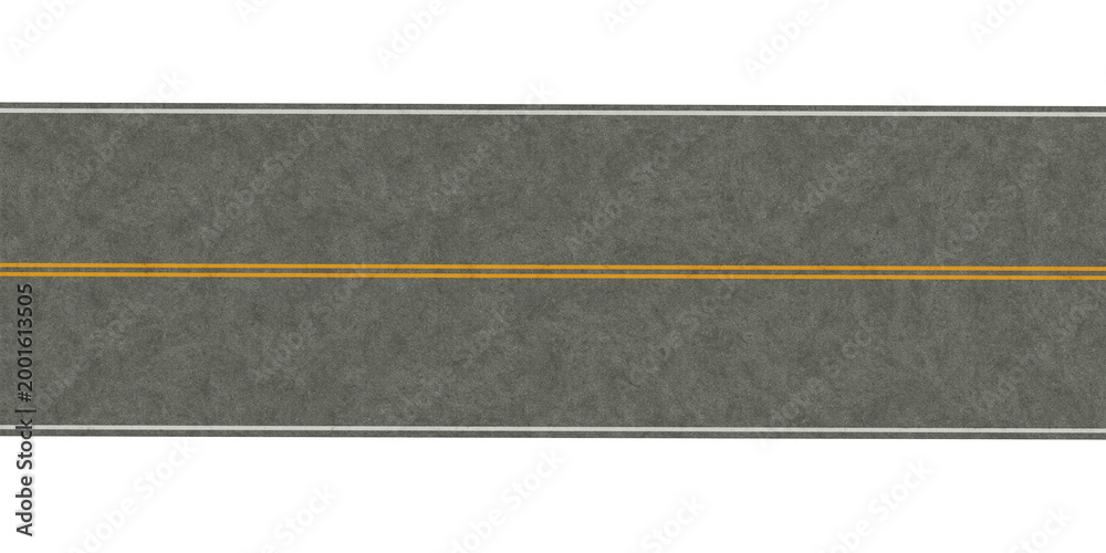 Fototapeta premium 3d rendering Asphalt road texture with double yellow line and transparent background