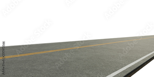 3d rendering Isolated asphalt road with yellow lines on transparent background