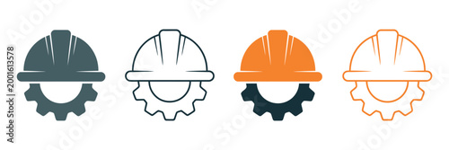 Photos Construction Helmet and Gear Icons Set, Workwear Safety Symbols Collection with