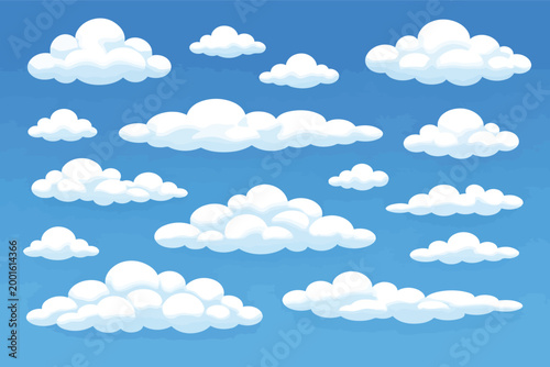 Cartoon Fluffy Clouds on Blue Sky