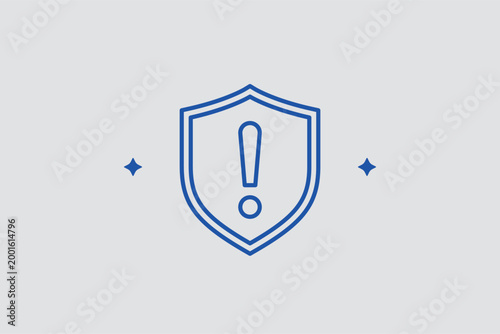 Shield warning line icon for firewall protection alerts and security software status. Defensive vector illustration for antivirus landing pages and data protection compliance reports.