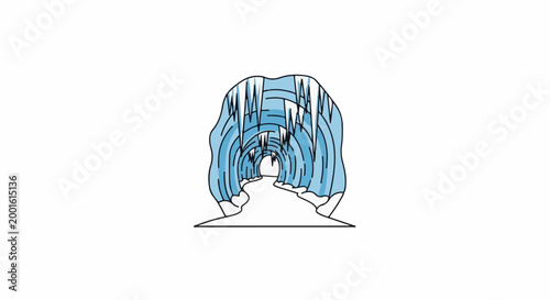 An icy cave tunnel with sharp icicles hanging down