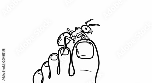 Ant stands on a human toe with its legs spread