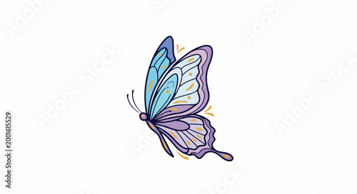 Artistic butterfly with purple, blue, and yellow wing patterns