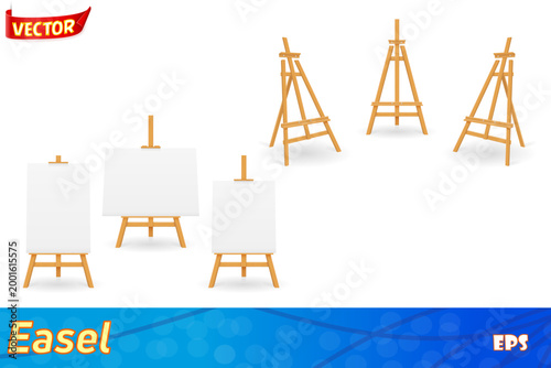wooden easel for painting and drawing set icons vector illustration
