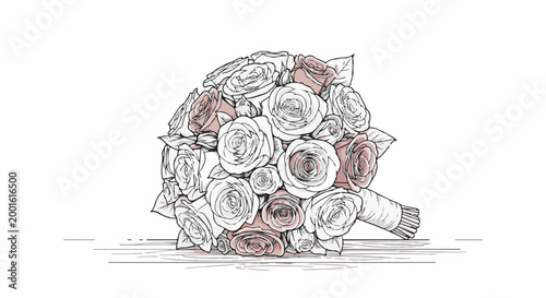 Artistic sketch of a lush bouquet of roses with soft blush and white hues