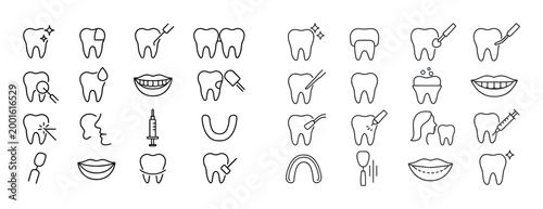 Dental icons showing teeth care and tools on sheet