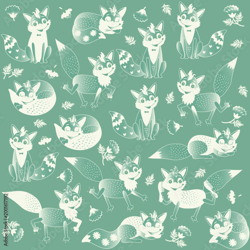 Beautiful foxes in neptune green and egret colors. Fashion collection