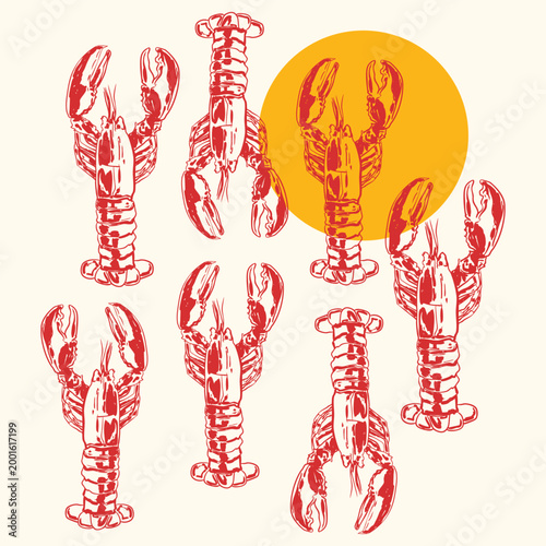 Red Lobster Sunset Coastal Seafood Pattern Design