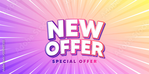 New offer sun rays gradient banner. Light burst background. New offer tag. Special price sign. Advertising Discounts symbol. Gradient sun rays. Sunburst light. Vector