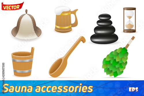 accessories for steam bath or sauna set icons vector illustration