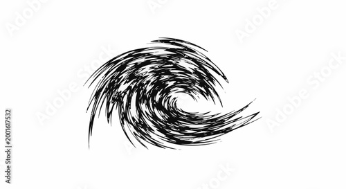 Black and white abstract swirling vortex, dynamic ink brush strokes