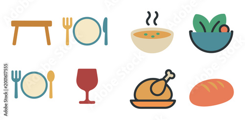 Plates and dishes served for dining at table