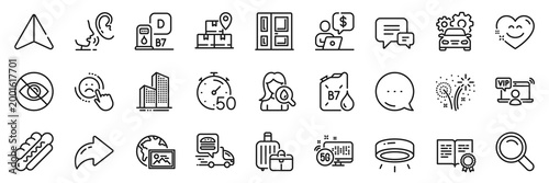 Not looking, Moisturizing cream and Certificate line icons pack. Share, Message, Paper plane icons. Business person, Diesel canister, Whisper web icon. Led lamp, Baggage, Smile chat pictogram. Vector