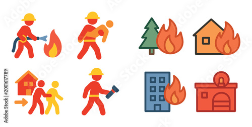 Firefighters rescuing people during structure fires