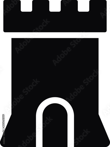 Dark medieval stone tower with arched doorway illustration