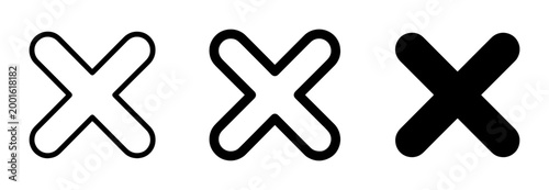 Bild auf Leinwand Minimalist cross icon set with three line weights, black close button symbols, s