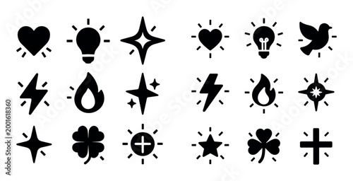 Symbol icons representing ideas and favorites on white background