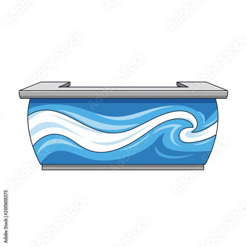 Modern reception desk with blue wave design