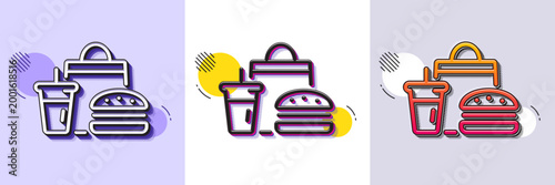 Food delivery line icon. Halftone dotted pattern. Gradient icon with grain shadow. Meal order sign. Fast food symbol. Line fast food icon. Various designs. Vector