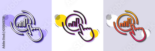 Statistics line icon. Halftone dotted pattern. Gradient icon with grain shadow. Column chart sign. Growth graph diagram symbol. Line graph chart icon. Various designs. Vector