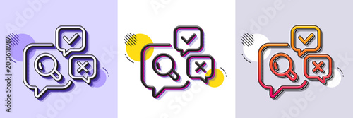 Inspect line icon. Halftone dotted pattern. Gradient icon with grain shadow. Quality research sign. Review speech bubbles. Line inspect icon. Various designs. Vector