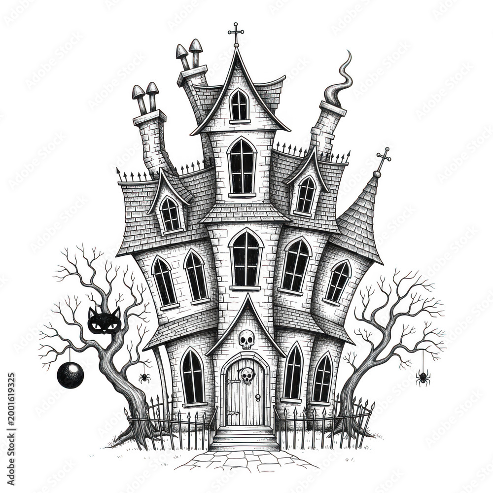 Obraz premium Spooky haunted house illustration