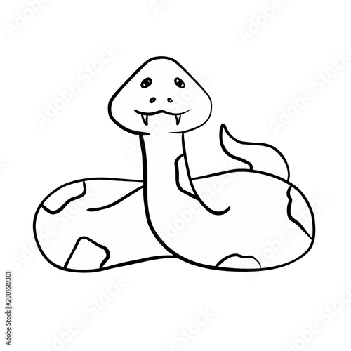 Line Illustration of a Cartoon Snake