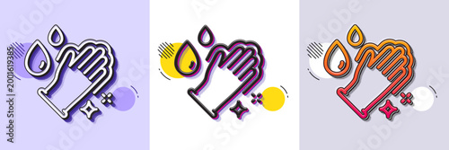 Washing hands line icon. Halftone dotted pattern. Gradient icon with grain shadow. Sanitary cleaning sign. Clean gloves symbol. Line washing hands icon. Various designs. Vector