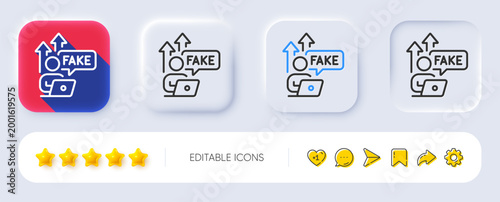 Fake internet line icon. Neumorphic, Flat shadow, 3d buttons. Web propaganda sign. Wrong truth symbol. Line fake internet icon. Social media icons. Vector