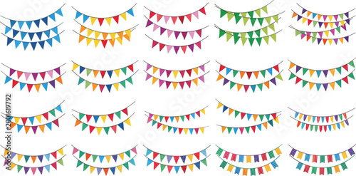 Foto Colorful Party Bunting Flags Set with Hanging Garland Decorations for Celebratio
