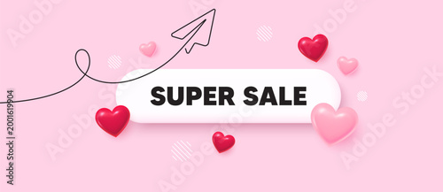 Super sale search bar. Share plane line icon. Super Sale. Special offer price sign. Advertising Discounts symbol. Search button with 3d hearts. Vector