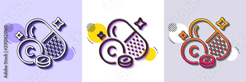 Vitamin C line icon. Halftone dotted pattern. Gradient icon with grain shadow. Ascorbic acid food nutrient sign. Capsule or pill supplement symbol. Line vitamin C icon. Various designs. Vector