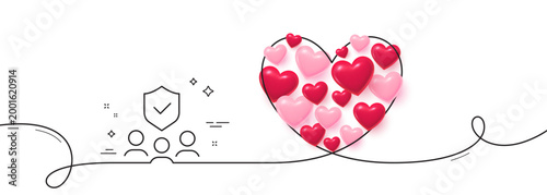 People insurance line icon. Continuous line big heart. Health coverage sign. Life protection policy symbol. 3d hearts in heart shaped loop. People insurance single line ribbon. Vector