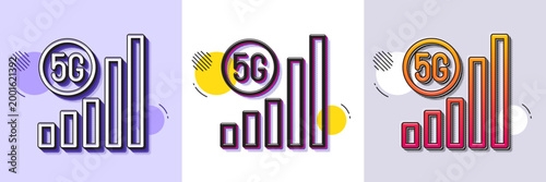 5g wifi signal quality line icon. Halftone dotted pattern. Gradient icon with grain shadow. Wireless technology sign. Mobile internet symbol. Line 5g wifi icon. Various designs. Vector
