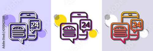 Food delivery app line icon. Halftone dotted pattern. Gradient icon with grain shadow. Contactless meal order sign. Grocery phone application symbol. Line food app icon. Various designs. Vector