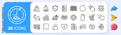 Spanner, Usb stick and Voting ballot line icons. Interest rate, AI generate, Inflation icons. Pack of Hold box, Podcast, Happy emotion icon. Web settings, Jobless, Charging cable pictogram. Vector