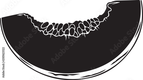 Black and white watermelon slice, vector illustration, food icon, summer fruit