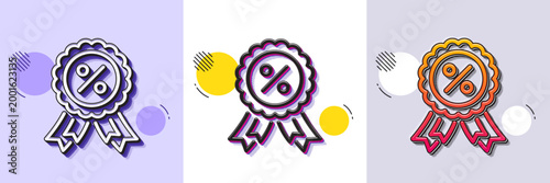 Discount medal line icon. Halftone dotted pattern. Gradient icon with grain shadow. Sale offer sign. Promotion price award symbol. Line discount medal icon. Various designs. Vector